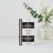 プロファイルカードビジネスアールデコブラックセピアストライプ 名刺 (スタンド正面)