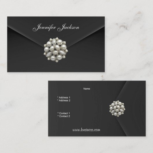 プロファイルカードビジネスブラックベルベット真珠ジュエル 名刺 (正面/裏面)