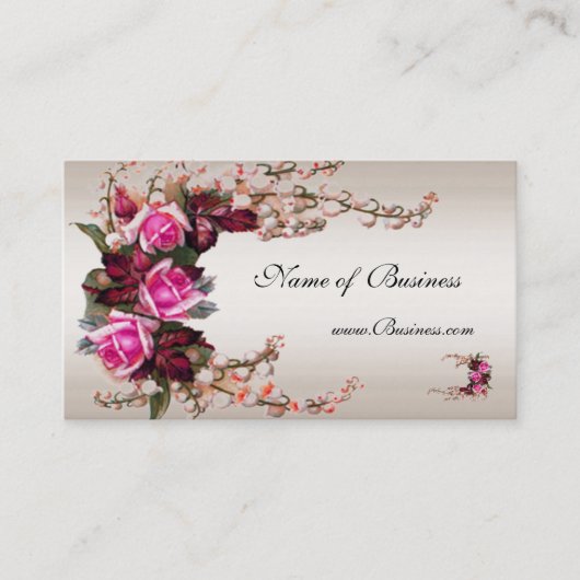 プロファイルカードヴィンテージクリームピンクローズ 名刺 (正面)