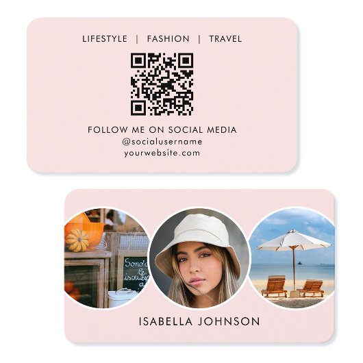 プロファコンテンポラリーイル写真QRコード赤面ピンク 名刺