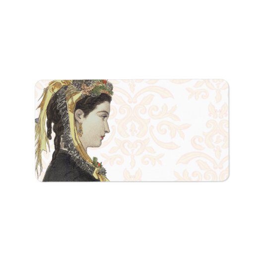 プロフィビクトリアンールダマスクバックの美しい女性 ラベル (正面)
