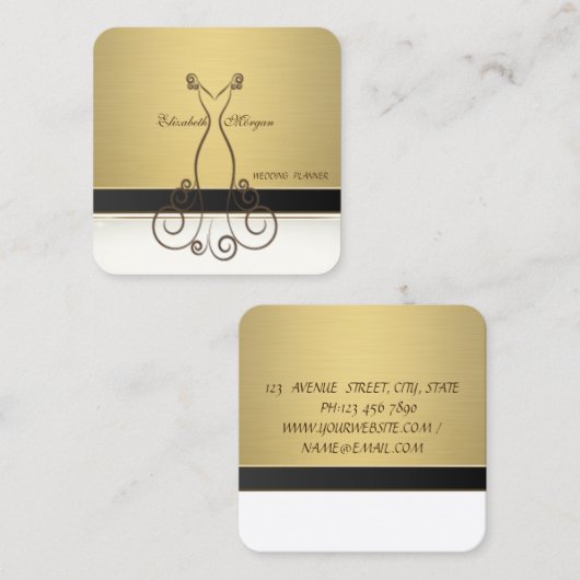 プロフィーモダンルグレエレガントジュアリーゴールデンドレス スクエア名刺 (正面/裏面)
