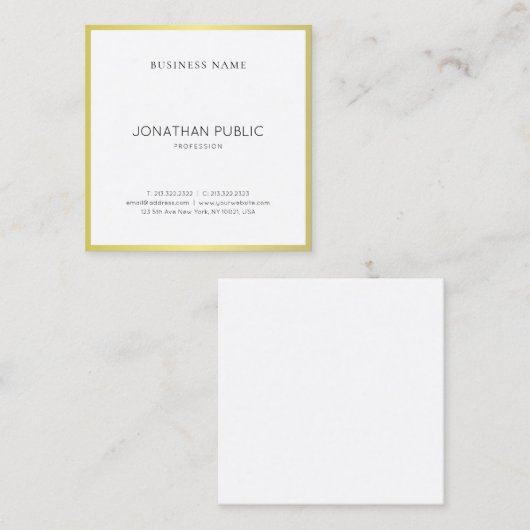 プロフェッショナルお洒落デザインエレガント金ゴールドプレインラックス スクエア名刺 (正面/裏面)