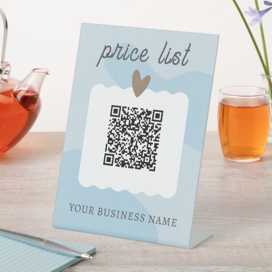 プロフェッショナルかわいいライトブルーQRコード価格表 台座サイン (インサイチュ)