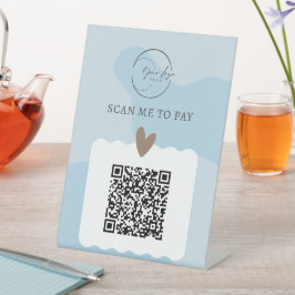 プロフェッショナルかわいいライトブルーQRコード支払い 台座サイン