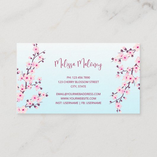 プロフェッショナルさくらんぼブロッサムピンクターコイズフローラ 名刺 (裏面)