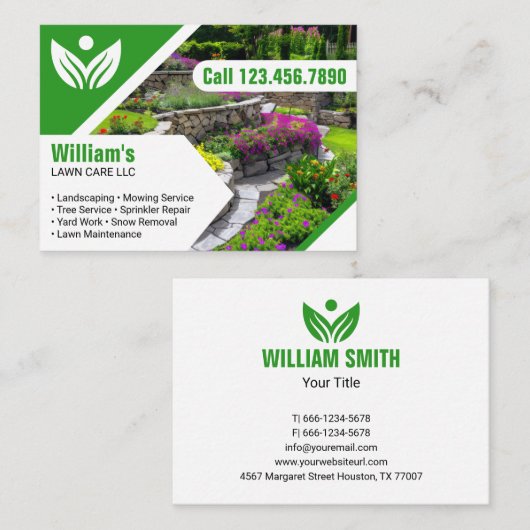 プロフェッショナルとエコフレンドリー造園モダン 名刺 (正面/裏面)