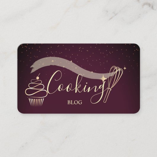 プロフェッショナルなコックの道具、泡立て器、カップケーキ、バーガンディ 名刺 (正面)