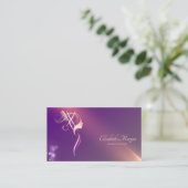 プロフェッショナルなハサミの少女のシルエット 紫 名刺 (スタンド正面)