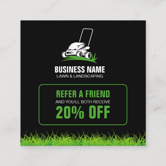 プロフェッショナルなブラックとグリーンの芝生管理と造園 紹介カード (正面)