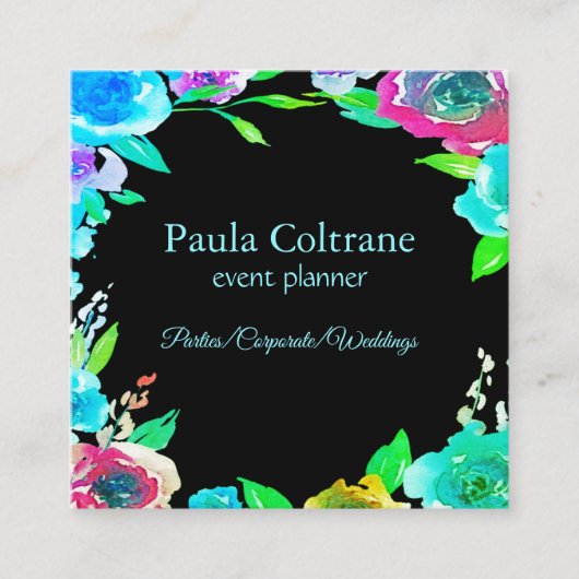 プロフェッショナルな挨拶に最適なカラフルで鮮やかな花々 スクエア名刺 (正面)