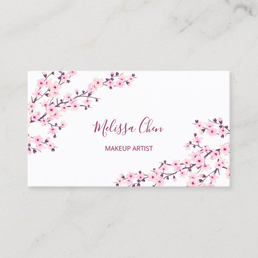 プロフェッショナルな桜の花ピンクの白いサロン 名刺 (正面)