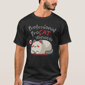 プロフェッショナルな猫の怠けものがプリントされたシャツ Tシャツ