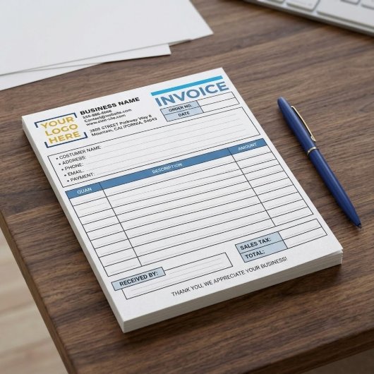 プロフェッショナルな請求書、売上領収書、ビジネスロゴ ノートパッド