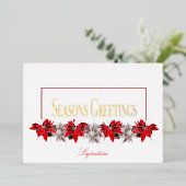 プロフェッショナルな赤と白のポインセチア 箔シーズンカード (立ち正面)