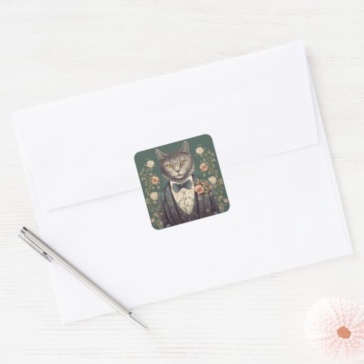 プロフェッショナルのスーツを着た猫おもしろい スクエアシール (封筒)