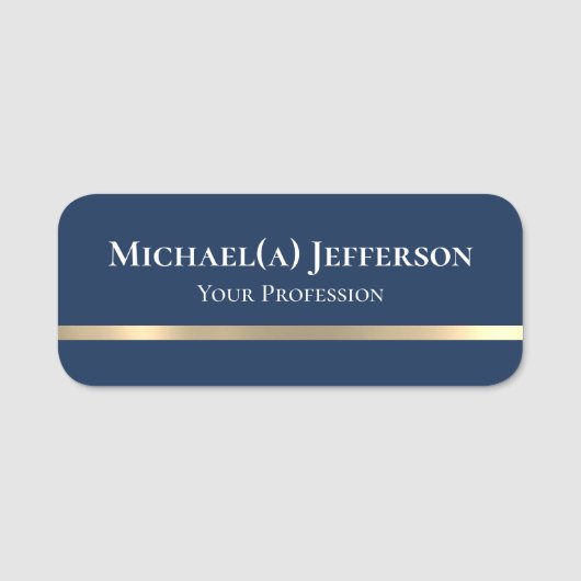 プロフェッショナルの威信感：ダークブルー&金ゴールド 名札 (正面)
