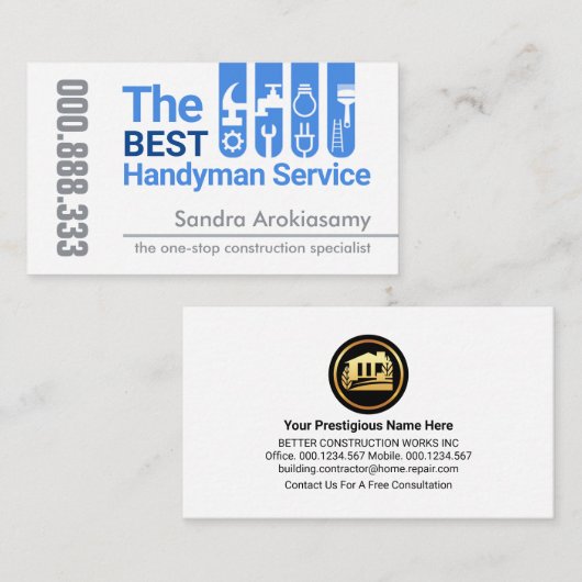プロフェッショナルの手書きツールタブ建物 名刺 (正面/裏面)