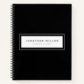 プロフェッショナルの白黒の枠の名前とタイトル ノートブック (正面)