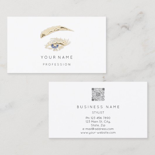 プロフェッショナルの眉メイクアップロゴホワイトQRCode 名刺 (正面/裏面)