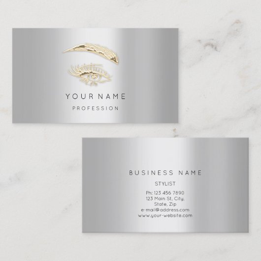プロフェッショナルの眉メイクアップロゴ金ゴールドグレー 名刺 (正面/裏面)