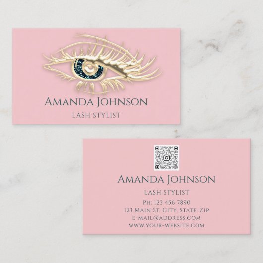 プロフェッショナルの眉メイクアップロゴ金ゴールドピンク 名刺 (正面/裏面)