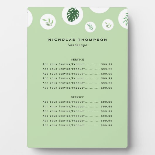 プロフェッショナルの芝生と木の気に価格リスト フォトプラーク (正面)