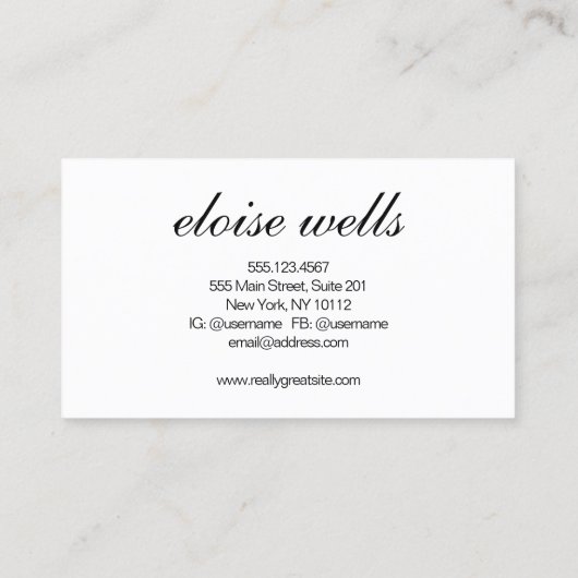 プロフェッショナルはっきりしたスクリプト白黒 名刺 (裏面)