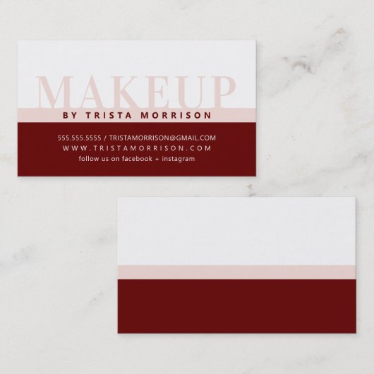 プロフェッショナルはっきりした色ブロック暗赤色赤面ピンク 名刺 (正面/裏面)