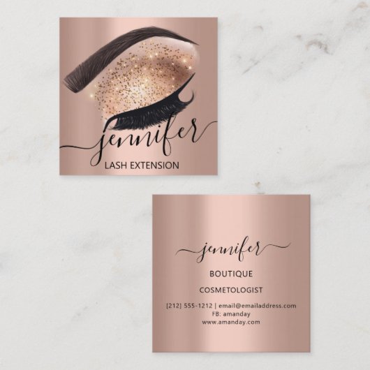 プロフェッショナルまつ毛の延長メイクアップアーティストビップス スクエア名刺 (正面/裏面)
