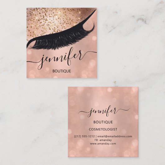 プロフェッショナルまつ毛エクステンションメイクアップアーティストスキン スクエア名刺 (正面/裏面)