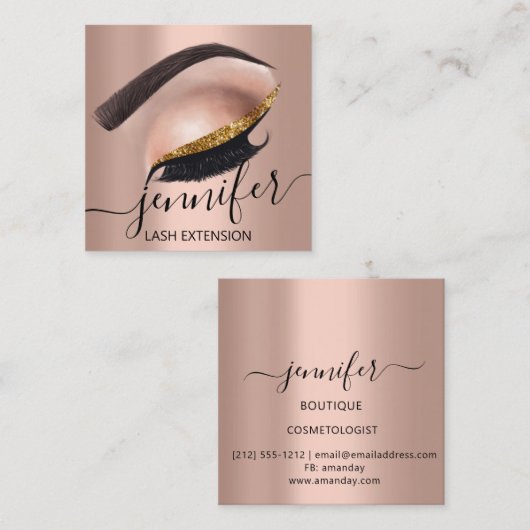 プロフェッショナルまつ毛エクステンションメイクアップアーティストMUA スクエア名刺 (正面/裏面)