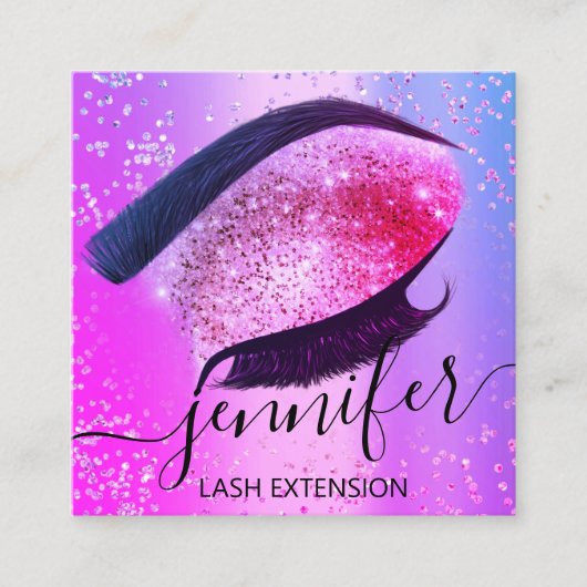 プロフェッショナルまつ毛エクステンションメイクアップホットピンク スクエア名刺 (正面)