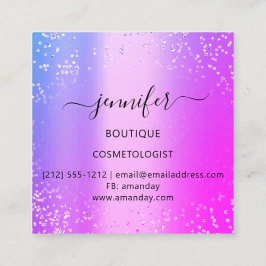 プロフェッショナルまつ毛エクステンションメイクアップホットピンク スクエア名刺 (裏面)