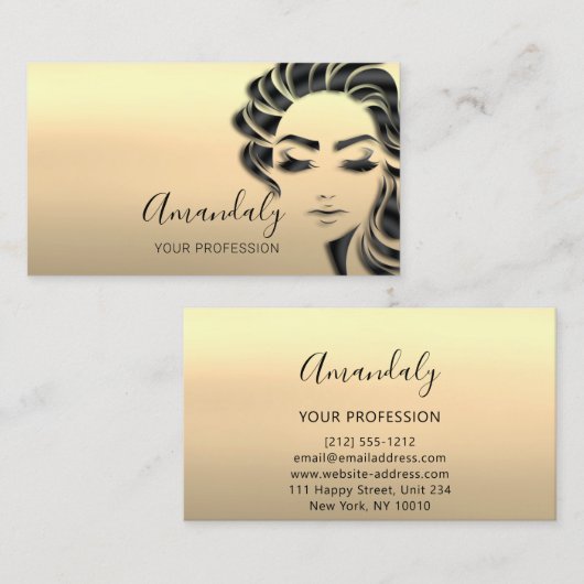 プロフェッショナルまつ毛サロン金ゴールド グラデーション 名刺 (正面/裏面)