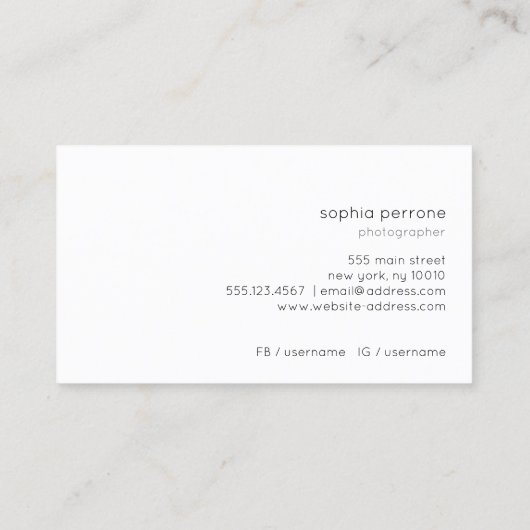 プロフェッショナルアーティストとフォトグラファーのフォトカード 名刺 (裏面)