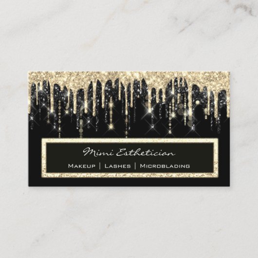 プロフェッショナルイベントまつ毛メイクアップ金ゴールドブラックドリップ 名刺 (正面)