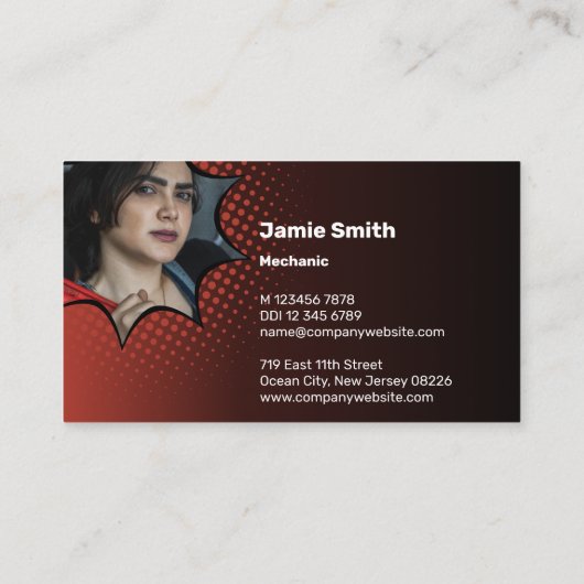 プロフェッショナルイメージと赤い車の整備士 名刺 (裏面)
