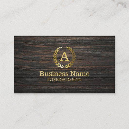 プロフェッショナルインテリアデザイン金ゴールドモノグラムウッド 名刺 (正面)