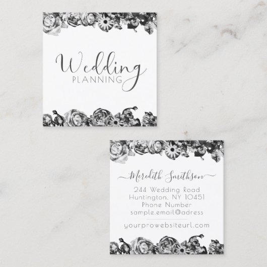 プロフェッショナルウェディングプランナーエレガントブラック&ホワイト スクエア名刺 (正面/裏面)