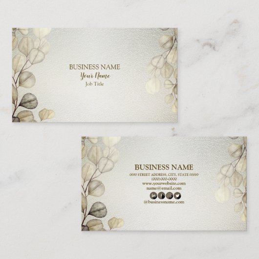 プロフェッショナルウォーターカラーゴールデンユーカリの葉 名刺 (正面/裏面)