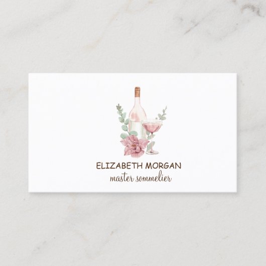 プロフェッショナルウオーターカラーワイングラス、ボトル、花 名刺 (正面)