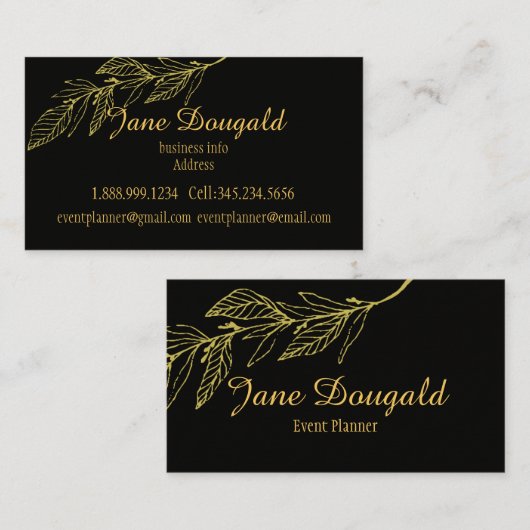 プロフェッショナルエエレガントンクラシックド黒金ゴールド自然 名刺 (正面/裏面)