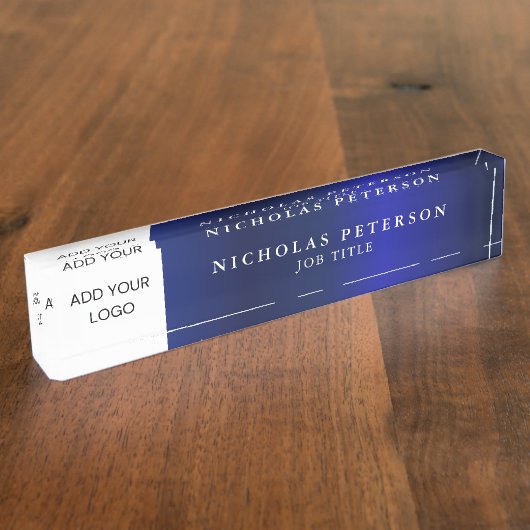 プロフェッショナルエグゼクティブメタリック・ネイビー会社のロゴ デスクネームプレート (側面)