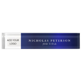 プロフェッショナルエグゼクティブメタリック・ネイビー会社のロゴ デスクネームプレート
