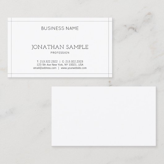 プロフェッショナルエレガントお洒落デザインモダンプレーン 名刺 (正面/裏面)