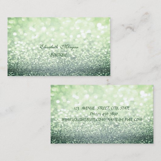 プロフェッショナルエレガントキラキラ緑《写真》ぼけ味 名刺 (正面/裏面)