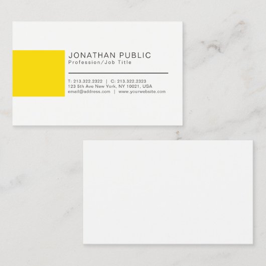 プロフェッショナルエレガントクリエイティブホワイトイエロープレーン 名刺 (正面/裏面)