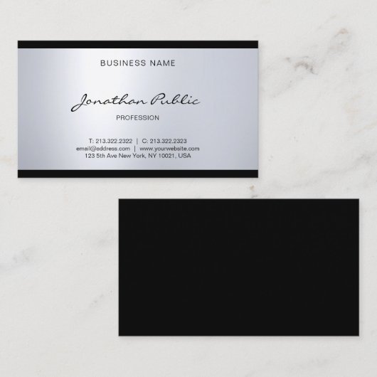 プロフェッショナルエレガントグラムハンドスクリプトシルバールック 名刺 (正面/裏面)