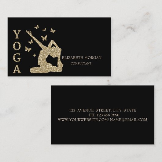 プロフェッショナルエレガントグリッターウィメンズシルエットヨガ 名刺 (正面/裏面)